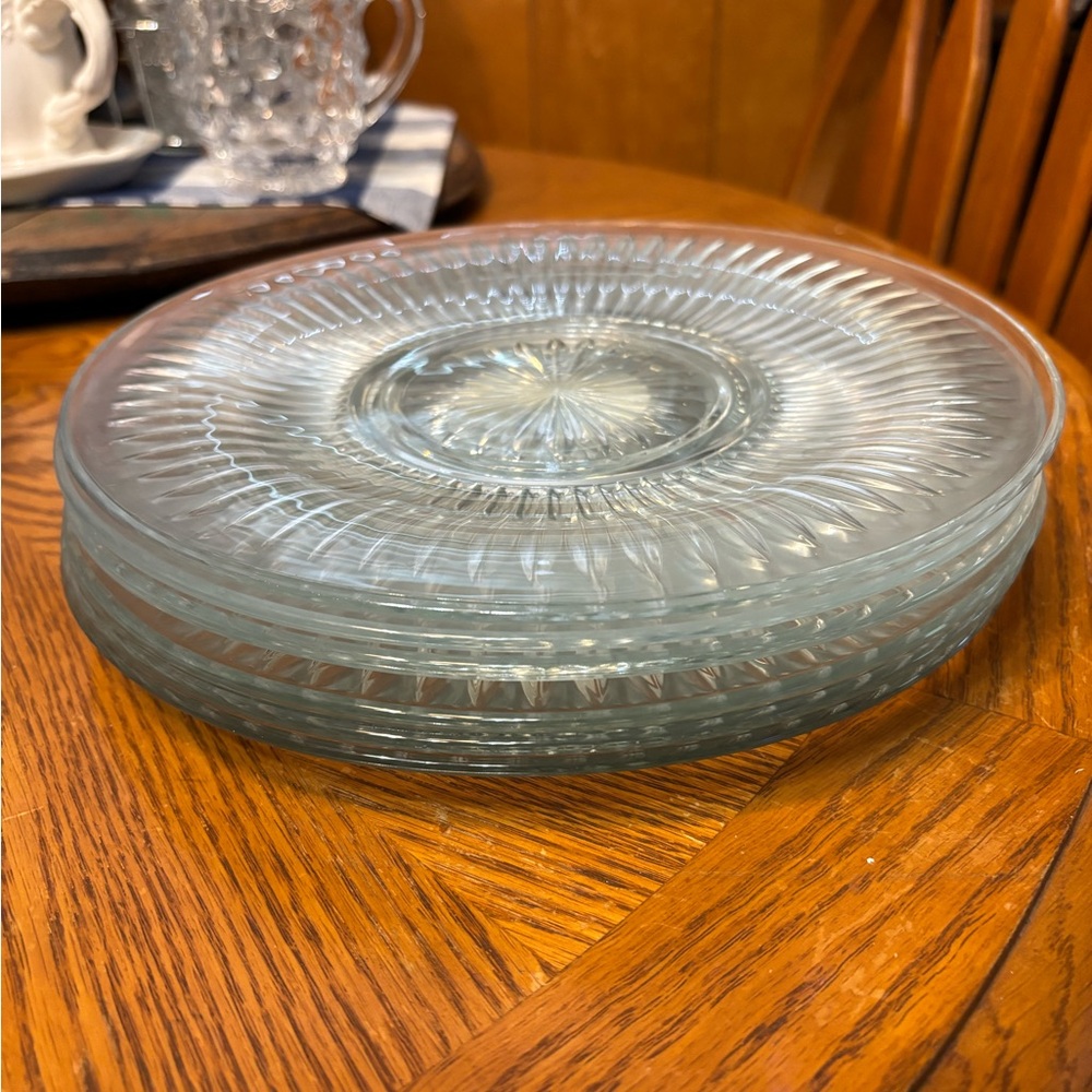 Vintage KIG Indonesia Clear Sunburst 10’ glass plate set of 6. Nice set